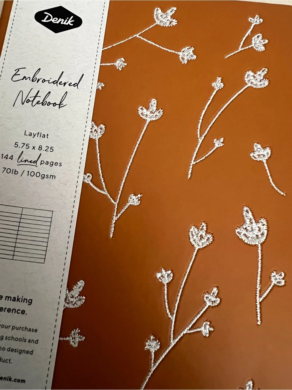 Denik Leather Floral Embroidered Layflat Lined Journal Notebook NWT